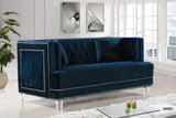 Lucas Acrylic Contemporary Loveseat with Tufted Velvet, Nailhead Trim, and Chic Clear Legs for Elegance