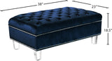 Lucas Acrylic Contemporary Ottoman with Tufted Velvet Upholstery and Elegant Nailhead Design
