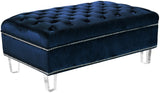 Lucas Acrylic Contemporary Ottoman with Tufted Velvet Upholstery and Elegant Nailhead Design