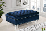 Lucas Acrylic Contemporary Ottoman with Tufted Velvet Upholstery and Elegant Nailhead Design