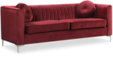 Isabelle Velvet Contemporary Sofa - Luxurious Upholstery with Chrome Legs & Cozy Throw Pillows