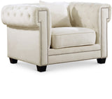 Bowery Contemporary Chair with Tufted Velvet Upholstery, Chrome Nailheads, and Cozy Throw Pillows
