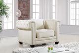 Bowery Contemporary Chair with Tufted Velvet Upholstery, Chrome Nailheads, and Cozy Throw Pillows