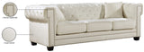 Bowery Velvet Contemporary Sofa with Plush Tufted Design, Nailhead Trim, and Throw Pillows Included
