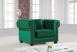 Bowery Contemporary Chair with Tufted Velvet Upholstery, Chrome Nailheads, and Cozy Throw Pillows