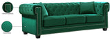 Bowery Velvet Contemporary Sofa with Plush Tufted Design, Nailhead Trim, and Throw Pillows Included