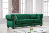 Bowery Velvet Contemporary Sofa with Plush Tufted Design, Nailhead Trim, and Throw Pillows Included
