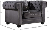 Bowery Contemporary Chair with Tufted Velvet Upholstery, Chrome Nailheads, and Cozy Throw Pillows