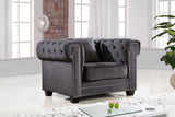 Bowery Contemporary Chair with Tufted Velvet Upholstery, Chrome Nailheads, and Cozy Throw Pillows