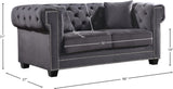 Bowery Velvet Contemporary Sofa with Plush Tufted Design, Nailhead Trim, and Throw Pillows Included