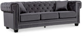 Bowery Velvet Contemporary Sofa with Plush Tufted Design, Nailhead Trim, and Throw Pillows Included