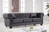 Bowery Velvet Contemporary Sofa with Plush Tufted Design, Nailhead Trim, and Throw Pillows Included