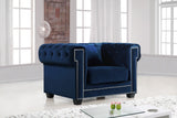 Bowery Contemporary Chair with Tufted Velvet Upholstery, Chrome Nailheads, and Cozy Throw Pillows