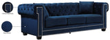 Bowery Velvet Contemporary Sofa with Plush Tufted Design, Nailhead Trim, and Throw Pillows Included