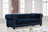 Bowery Velvet Contemporary Sofa with Plush Tufted Design, Nailhead Trim, and Throw Pillows Included