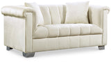 Kayla Velvet Loveseat - Chic Contemporary Design with Stylish Chrome Legs and Plush Throw Pillows