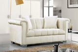 Kayla Velvet Loveseat - Chic Contemporary Design with Stylish Chrome Legs and Plush Throw Pillows