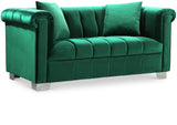 Kayla Velvet Loveseat - Chic Contemporary Design with Stylish Chrome Legs and Plush Throw Pillows
