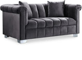 Kayla Velvet Loveseat - Chic Contemporary Design with Stylish Chrome Legs and Plush Throw Pillows