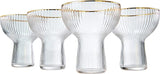 Ribbed Stemless Margarita Glasses with Gold Rim - Set of 4 (10 OZ)