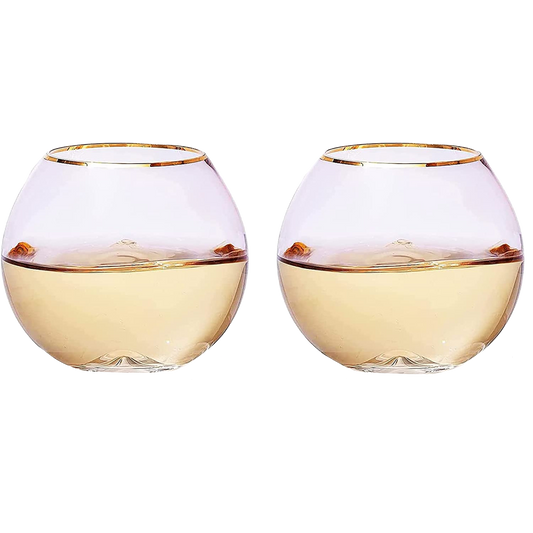Colored Blush Pink & Gilded Rim Wine Glass, 18oz Glasses 2