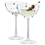 Confetti Coupe Glasses Set of 2, 7.44oz Colorful Clear Glass