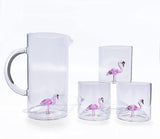 The Wine Savant Flamingo Pitcher & 4 Glasses Set Decanter
