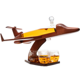 Jet Airplane Wine & Whiskey Decanter 1000ml Set with 4, 12 oz World Map Glasses by The Wine Savant - Pilot Gifts, Aviation Gifts, Airplane Figurine, Gifts for Jet, Airplane and Travel Enthusiasts