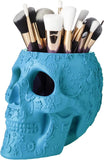 Skull Makeup Brush Holder, Pen Holder, Vanity, Desk (Blue)
