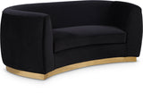 Julian Contemporary Loveseat - Luxurious Velvet Design with Stunning Gold Stainless Steel Accents
