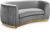 Julian Contemporary Loveseat - Luxurious Velvet Design with Stunning Gold Stainless Steel Accents