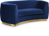 Julian Contemporary Loveseat - Luxurious Velvet Design with Stunning Gold Stainless Steel Accents