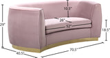 Julian Contemporary Loveseat - Luxurious Velvet Design with Stunning Gold Stainless Steel Accents
