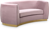 Julian Contemporary Loveseat - Luxurious Velvet Design with Stunning Gold Stainless Steel Accents