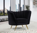 Margo Velvet Lounge Chair - Luxurious Contemporary Design with Gold Stainless Steel Legs and Curved Back
