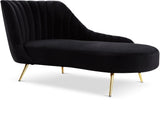 Margo Velvet Lounge Chaise with Gold Stainless Steel Legs and Curved Design for Modern Homes