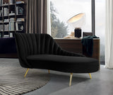 Margo Velvet Lounge Chaise with Gold Stainless Steel Legs and Curved Design for Modern Homes