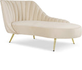 Margo Velvet Lounge Chaise with Gold Stainless Steel Legs and Curved Design for Modern Homes