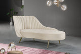 Margo Velvet Lounge Chaise with Gold Stainless Steel Legs and Curved Design for Modern Homes