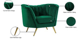 Margo Velvet Lounge Chair - Luxurious Contemporary Design with Gold Stainless Steel Legs and Curved Back