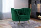Margo Velvet Lounge Chair - Luxurious Contemporary Design with Gold Stainless Steel Legs and Curved Back