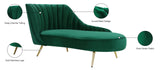Margo Velvet Lounge Chaise with Gold Stainless Steel Legs and Curved Design for Modern Homes