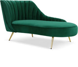 Margo Velvet Lounge Chaise with Gold Stainless Steel Legs and Curved Design for Modern Homes