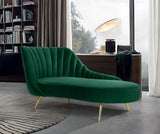 Margo Velvet Lounge Chaise with Gold Stainless Steel Legs and Curved Design for Modern Homes
