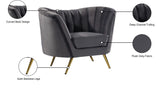 Margo Velvet Lounge Chair - Luxurious Contemporary Design with Gold Stainless Steel Legs and Curved Back