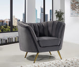 Margo Velvet Lounge Chair - Luxurious Contemporary Design with Gold Stainless Steel Legs and Curved Back