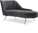 Margo Velvet Lounge Chaise with Gold Stainless Steel Legs and Curved Design for Modern Homes