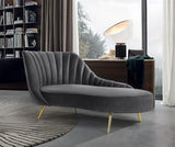 Margo Velvet Lounge Chaise with Gold Stainless Steel Legs and Curved Design for Modern Homes