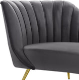 Margo Velvet Lounge Chaise with Gold Stainless Steel Legs and Curved Design for Modern Homes