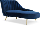 Margo Velvet Lounge Chaise with Gold Stainless Steel Legs and Curved Design for Modern Homes
